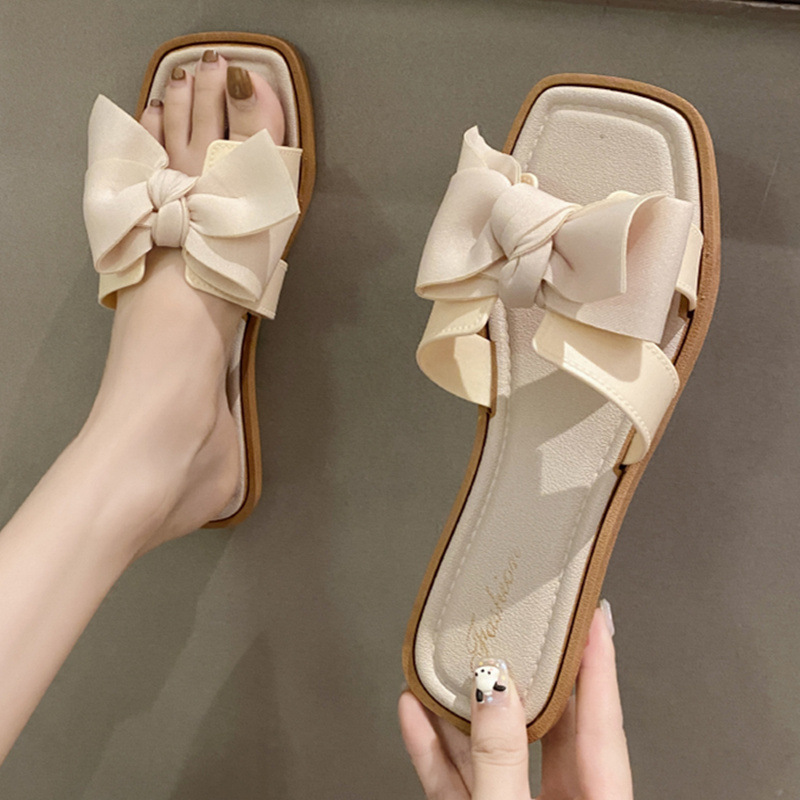 Outdoor Slippers Women's Summer 2023 New Fashion Flat Bowknot Women's Shoes Temperament Soft Bottom Comfortable Flip-Flops