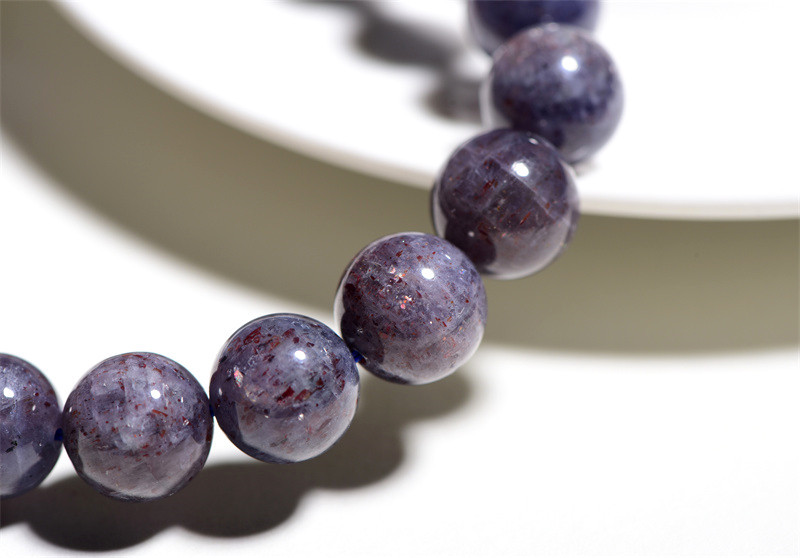 久雅水晶 天然血滴堇青石手链 蓝晶类坦桑圆珠手串时尚饰品 批发