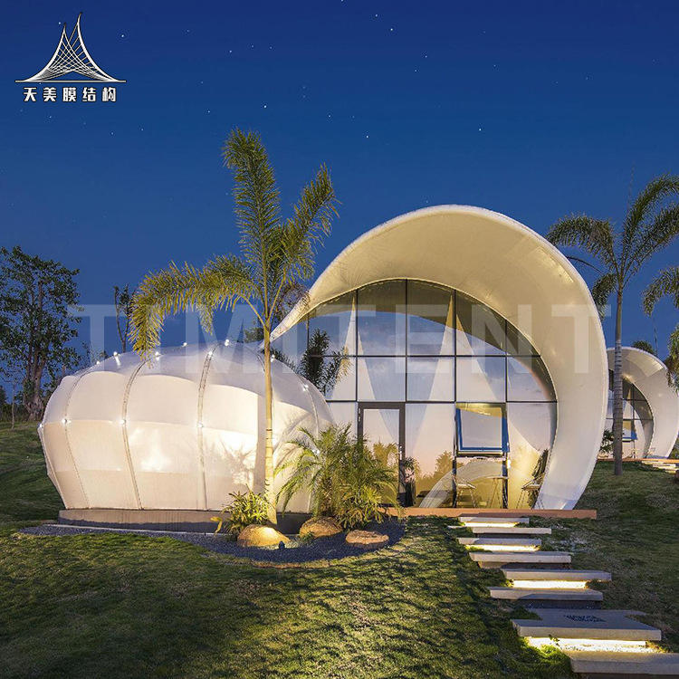 广州源头工厂供应户外海螺创意野奢帐篷酒店景区高端膜结构帐篷房