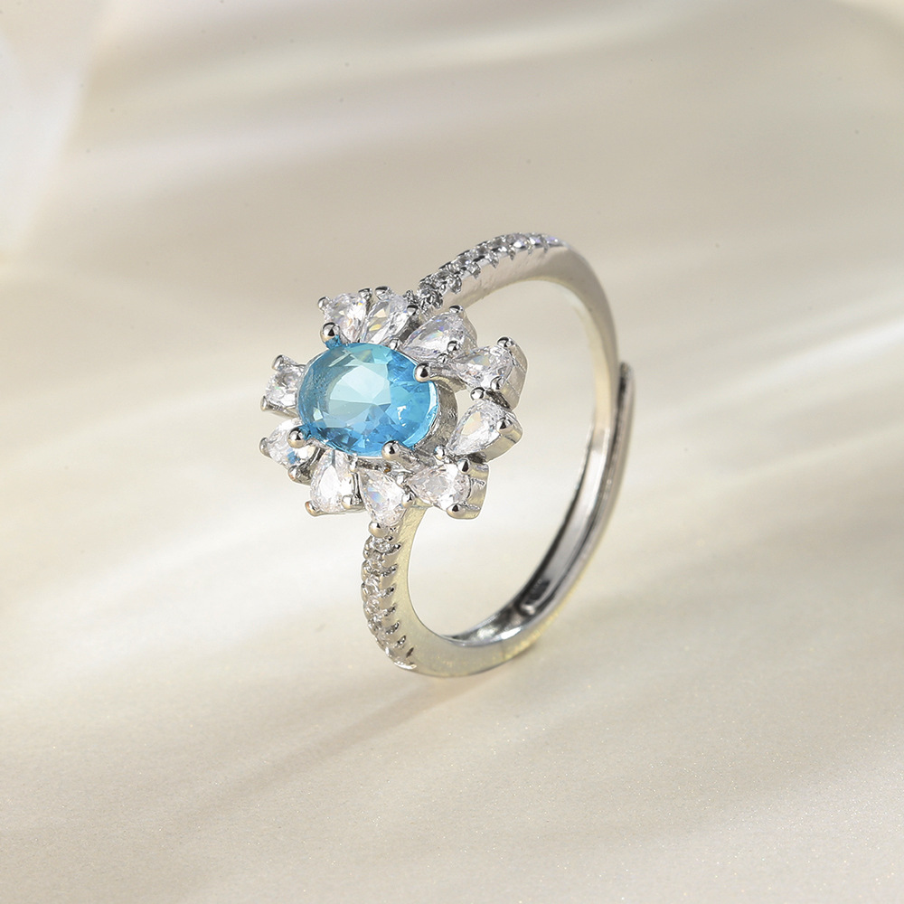 斯井 花瓣蓝色托帕石戒指wish热卖新款花朵戒子指环告白求婚礼物