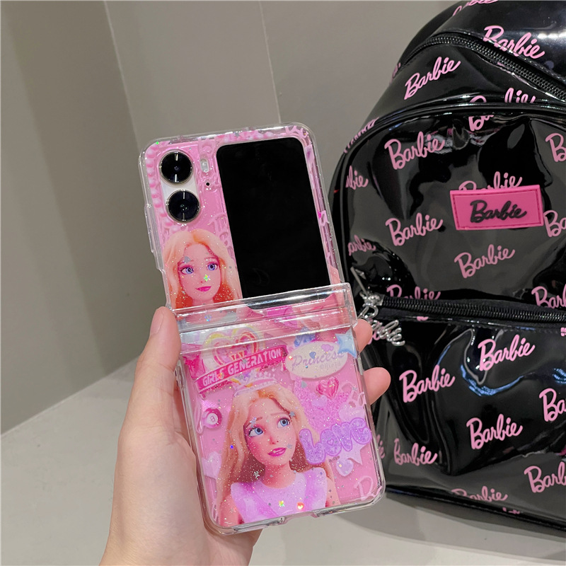 适用oppo find n2flip可爱滴胶闪粉芭比公主新款oppon3折叠三件套