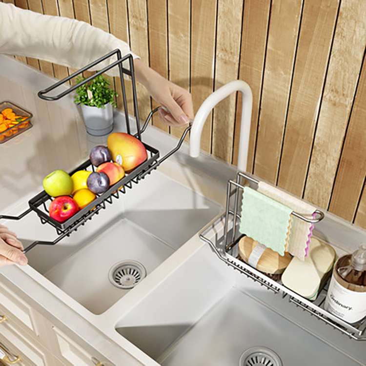 Kitchen Stainless Steel Rag Rack Sink Draining Storage Towel Faucet Household Retractable Storage Rack