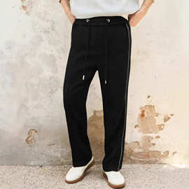 春秋新款系绳直筒裤休闲裤男宽松休闲运动裤垂感条纹卫裤裤子男款