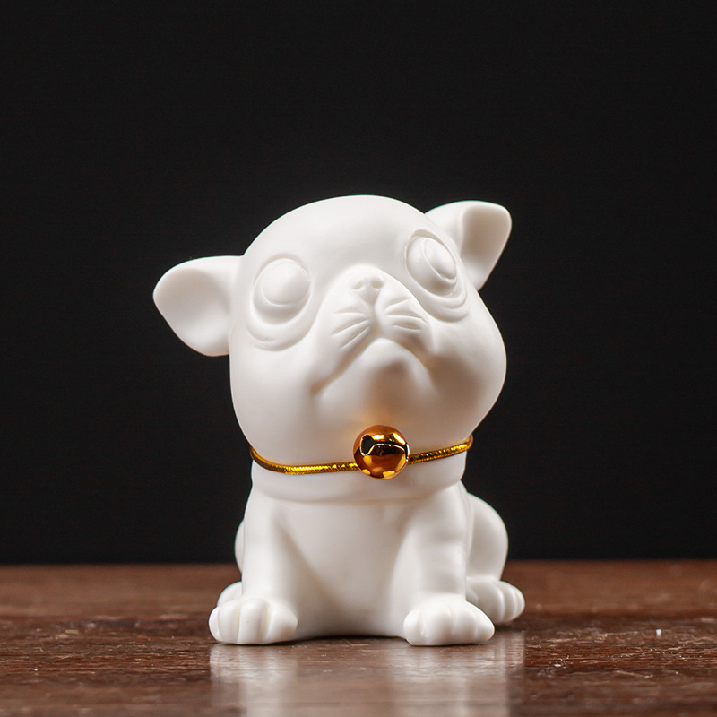 白瓷小狗摆件创意陶瓷精品可爱小动物装饰品家居客厅书房桌面生肖