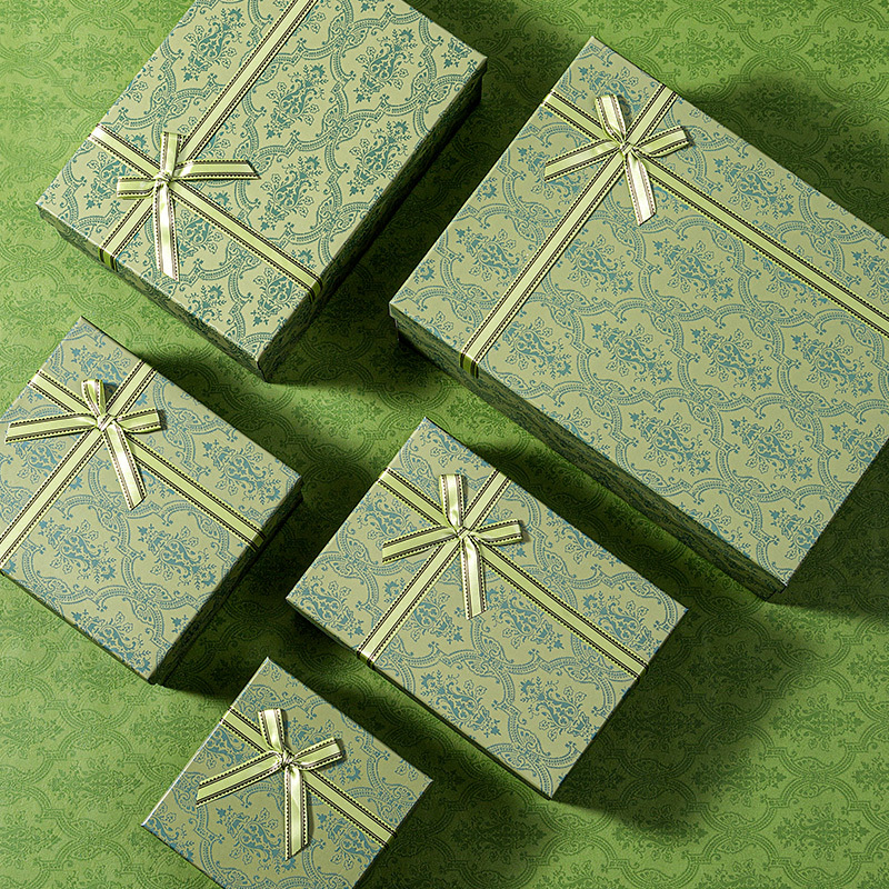 现货绿色蝴蝶结天地盖礼盒包包礼物盒首饰戒指包装盒香水口红礼盒