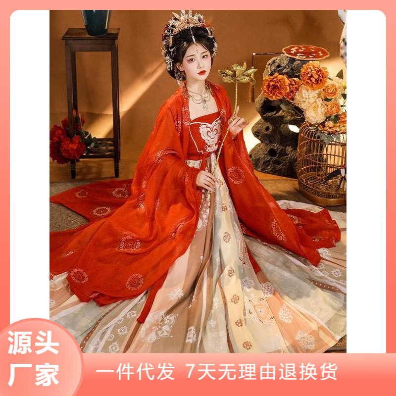 汉服女中国风古装唐制红色齐胸诃子裙刺绣超仙大袖衫春夏季款