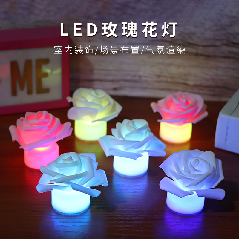 Proposal Props Artificial Rose Room Layout LED Candle Light Romantic Rose Small Night Lamp Wholesale