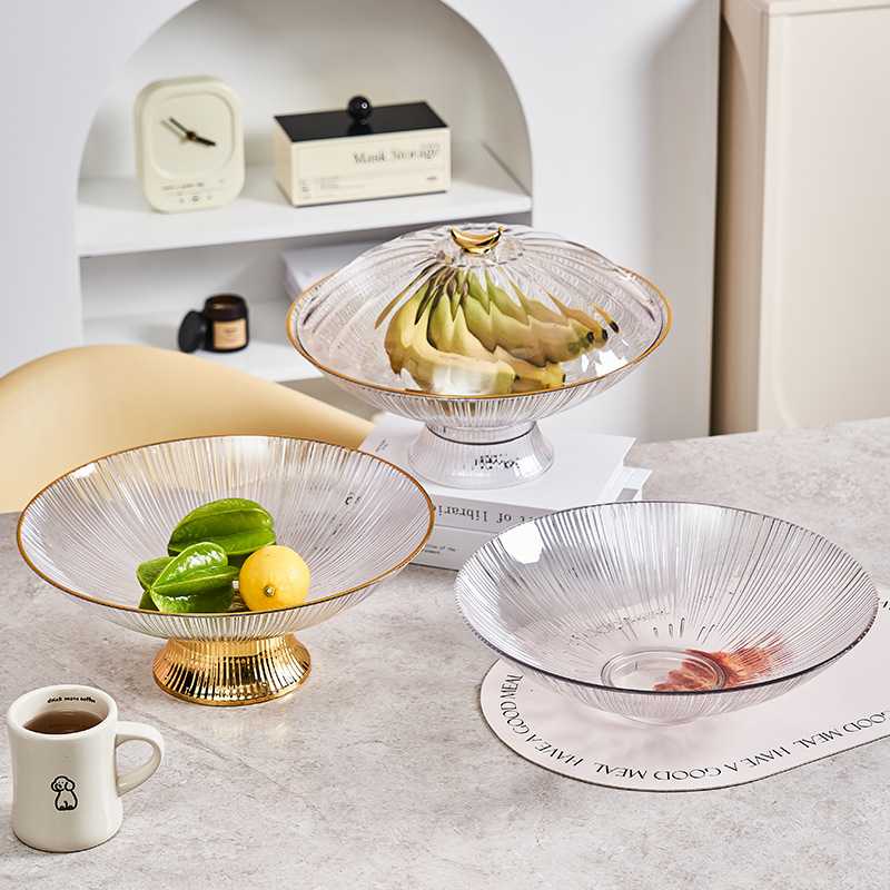 Middle East Arab Style Transparent Fruit Plate Light Luxury with Golden Edge Base Fruit Storage Tray KTV Club Dried Fruit Tray