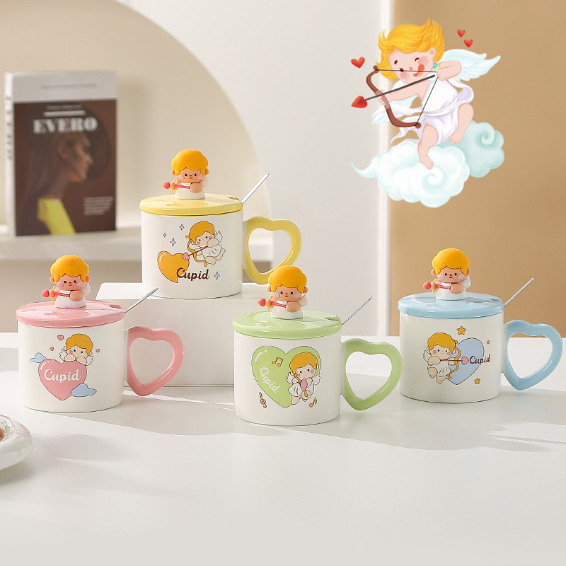 Ceramic Cup Cute Household Milk Water Glass Female Student Breakfast Cup Mug Office Cup Cupid Coffee Cup