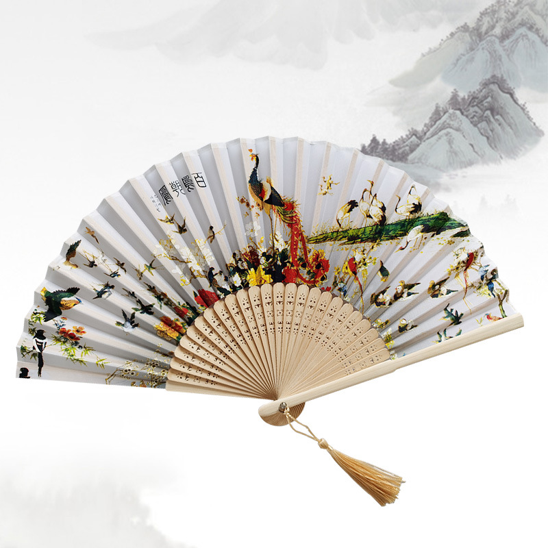 Imperial Palace Fan Summer Folding Fan Ancient Chinese Style Cultural and Creative Gifts Bamboo Fan Retro Imperial Palace Fan Smile Fan