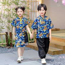 男女童中国风短袖龙驾祥云新中式短袖套装小学生幼儿园唐装批发