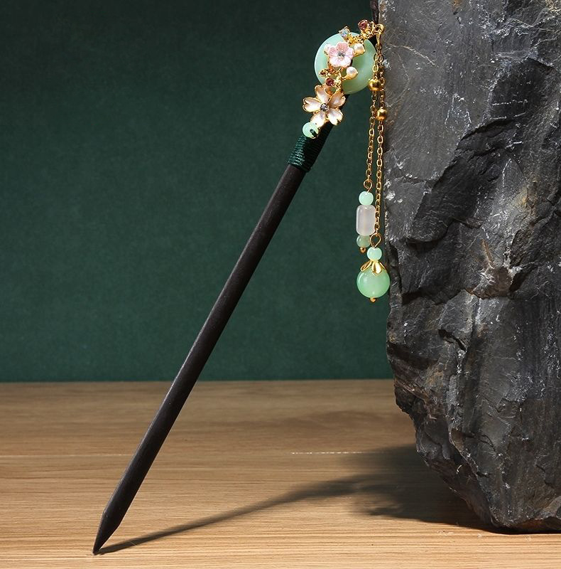 黑檀木簪流苏步摇发簪子女古风头饰盘发汉服配饰古装发钗挽发饰品