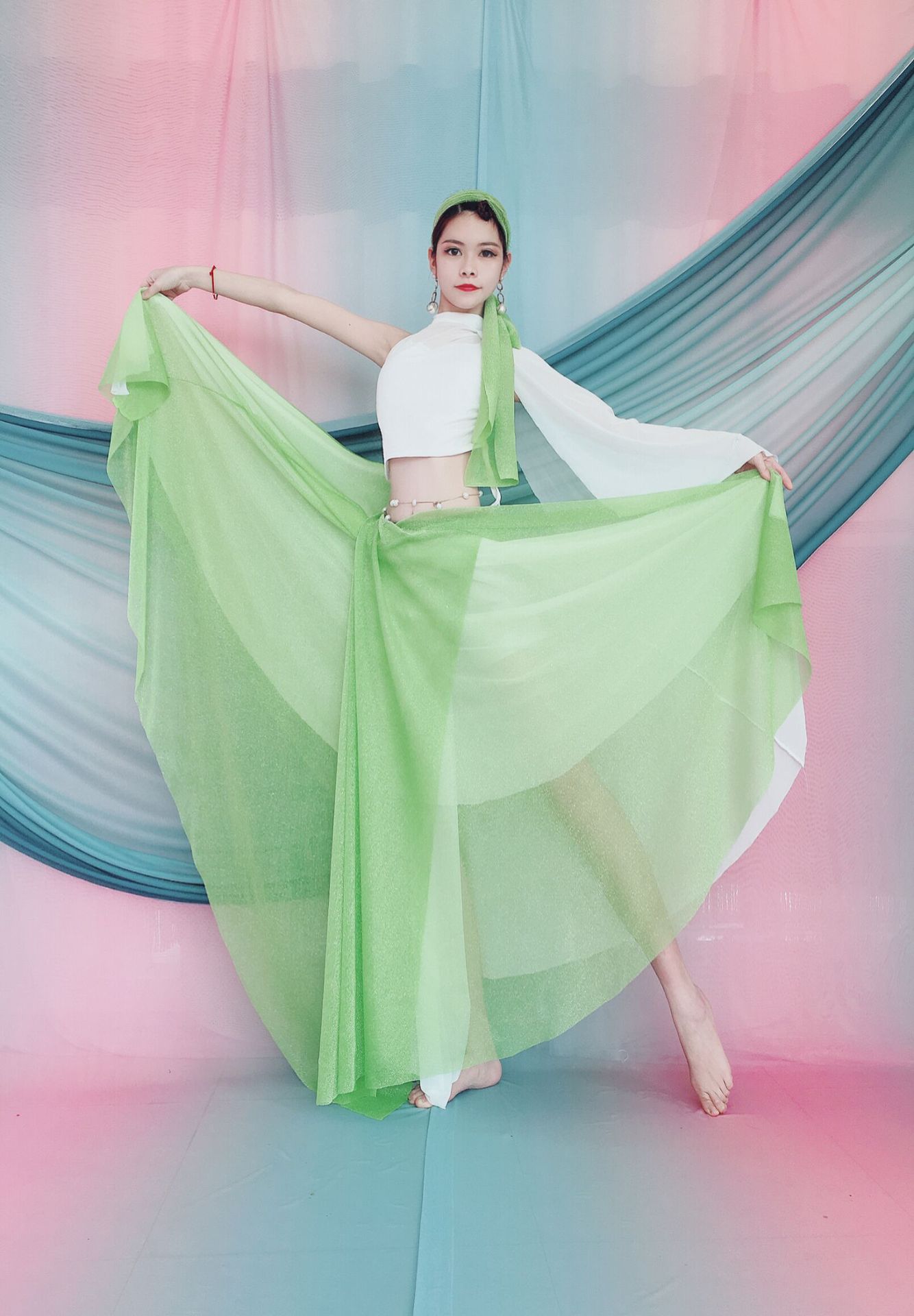 百雅千慧肚皮舞2024春季新款套装间色大摆臀巾东方舞蹈练功演出服