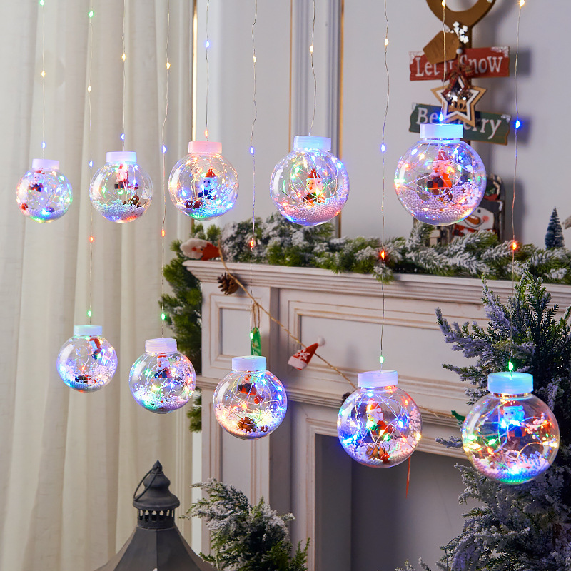 LED Christmas Wish Orbs Curtain Light Elderly Snowman Christmas Window Romantic Shopping Window Atmosphere Curtain Light