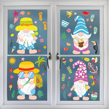 小矮人夏威夷派对贴画夏季卡通静电窗贴侏儒小矮人门窗防撞贴纸