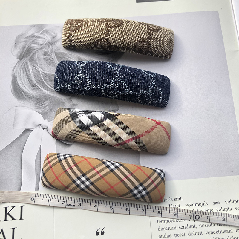 retro plaid ins girls‘ retro fabric sponge bangs letters barrettes broken hair duckbill side clip hair accessories word clip