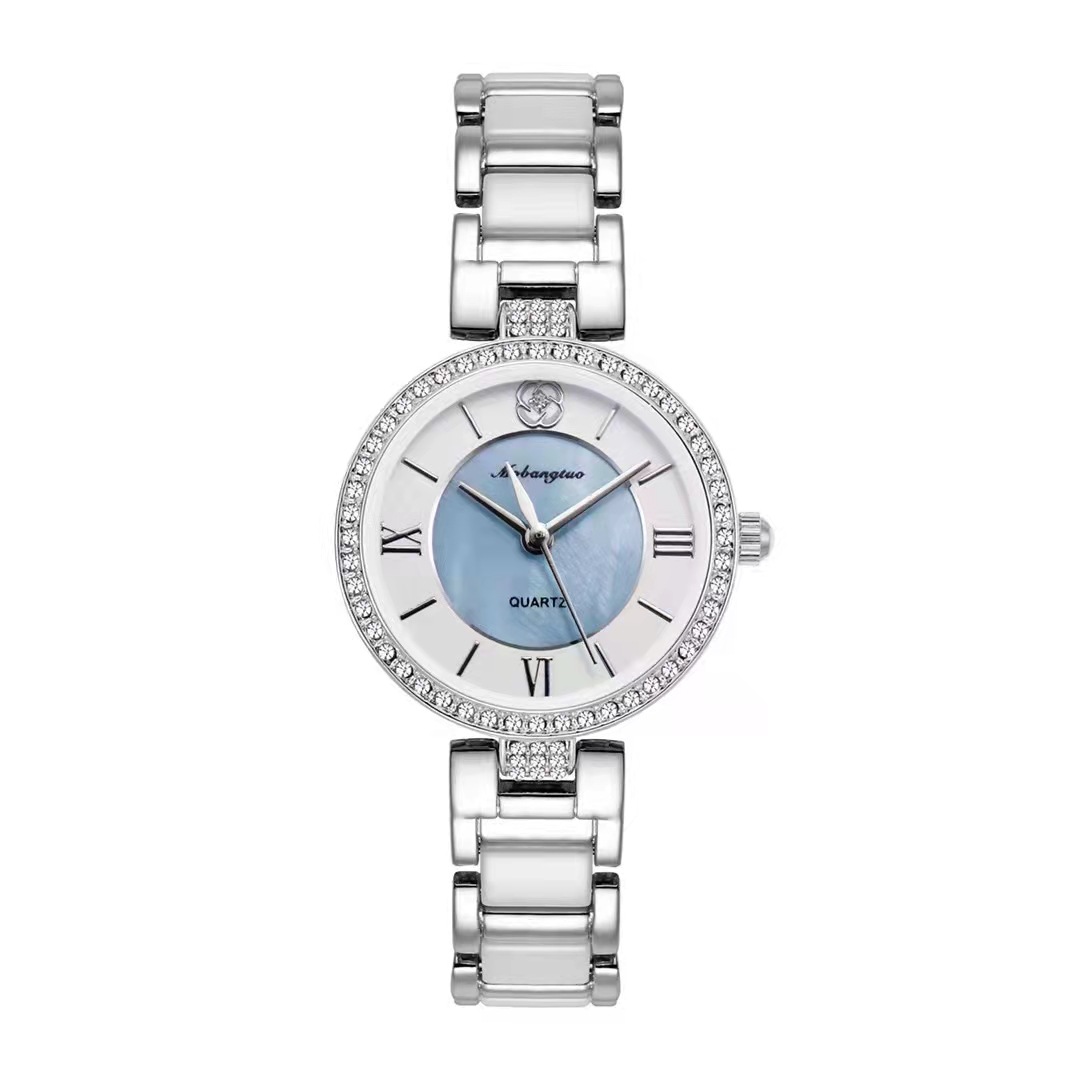 跨境外贸陶瓷钢带防水珍珠贝壳面时尚女表抖音网红同款女士手表