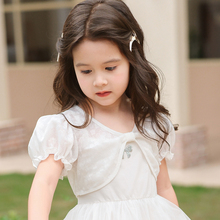 女童外套薄款短款罩衫夏装短袖白色蕾丝灯笼袖儿童开衫小女孩上衣