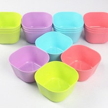 4个彩色装韩式方形小碗汤碗甜品碗米饭碗儿童塑料餐具宝宝辅食碗