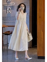 欧洲站2024春夏新款感轻奢长裙宽松垂感减龄v领白色连衣裙子