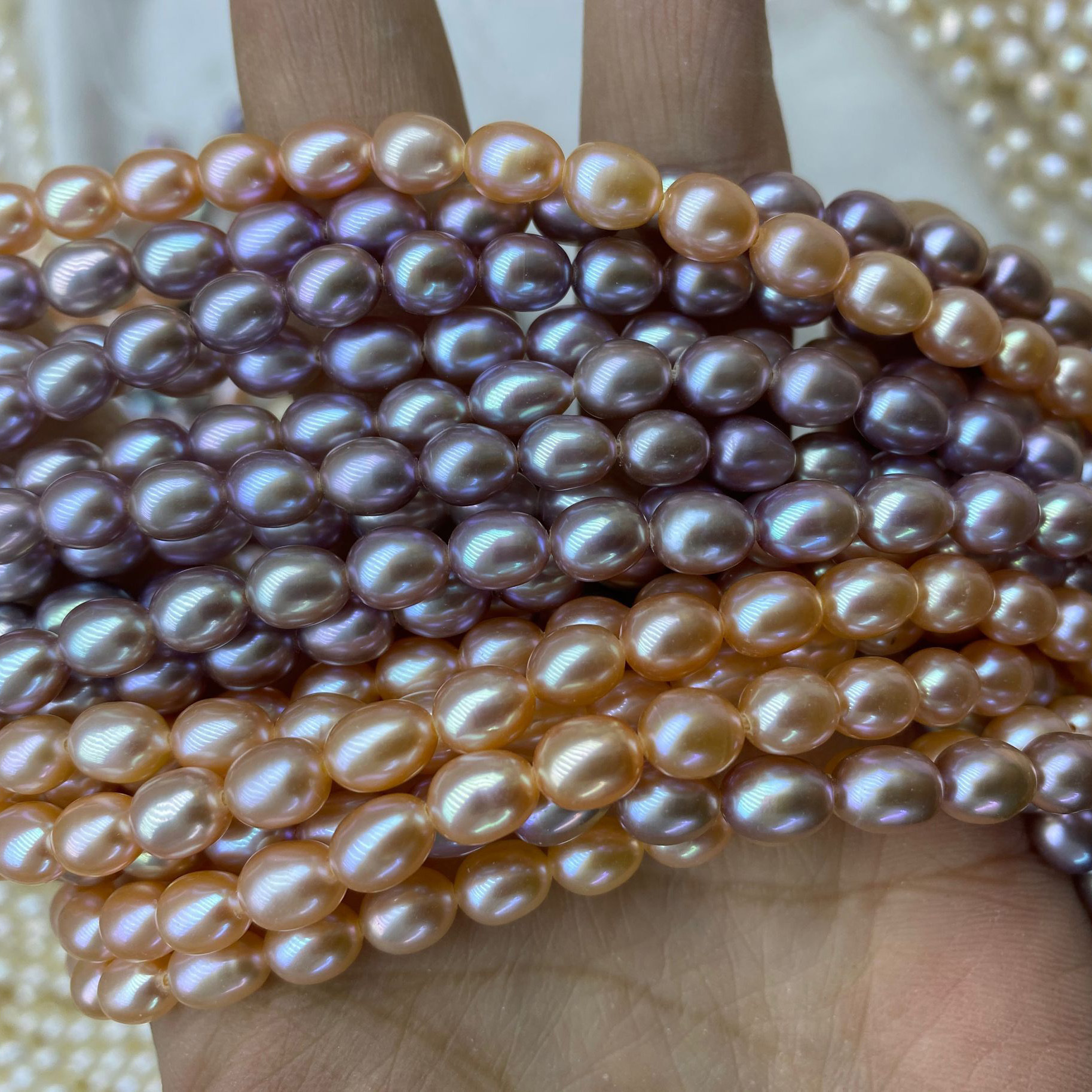 5-6m近无瑕强光短胖型米珠 天然淡水珍珠散珠DIY饰品米形珍珠批发