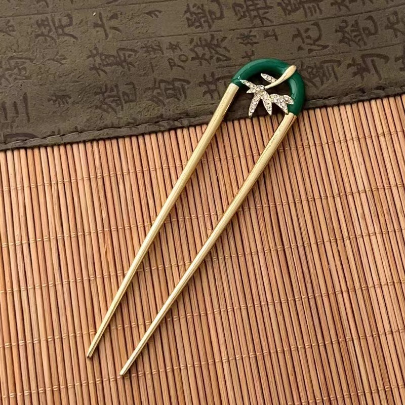 u型竹叶发簪女新中式复古风时尚气质汉服配饰简约百搭轻奢感发饰