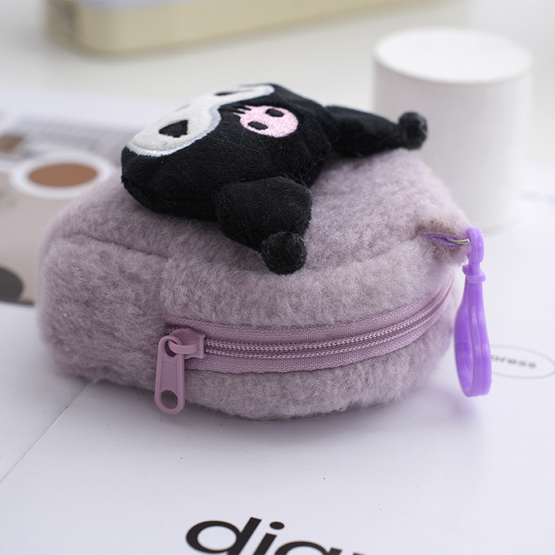 Cartoon Change Purse Plush Square Cute Purple Pig Hello Kitty Pink Dog Lanyard Ins Coin Bag Cross-Border