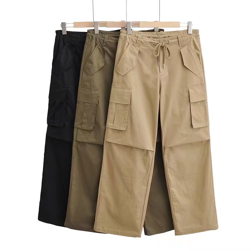 街拍口袋宽松工装裤潮流女裤新款宽松时尚男友风休闲裤潮-阿里巴巴