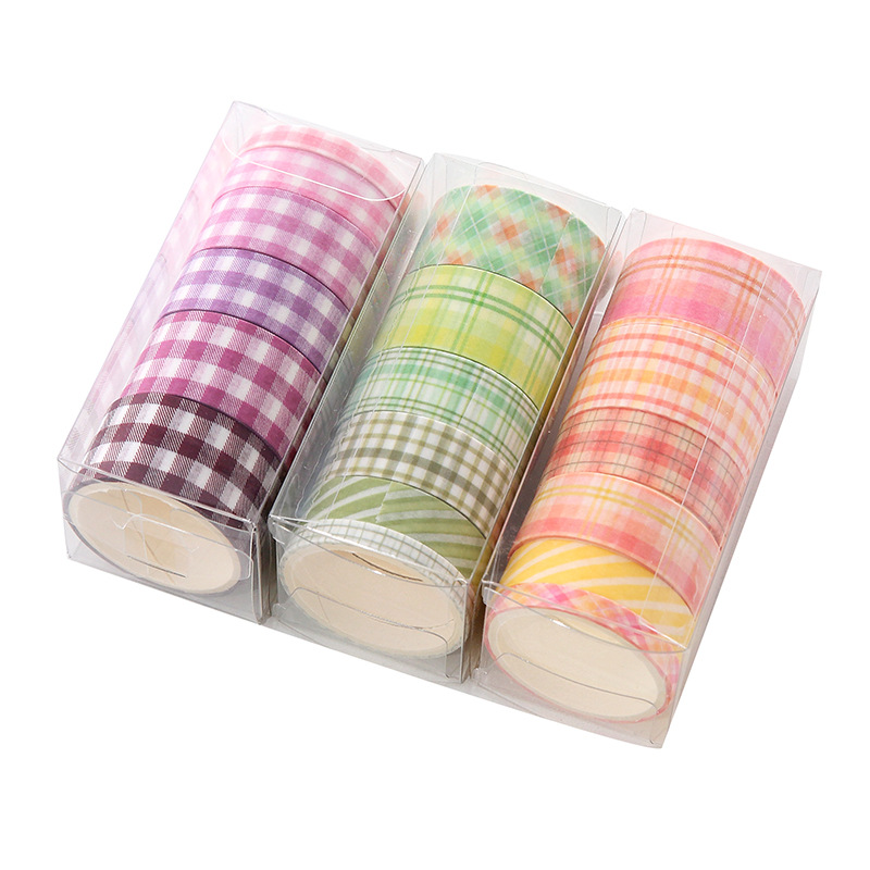 Korean Plaid and Paper Adhesive Tape Set Creative Stationery DIY Plaid Hand Account Handmade Stickers Exclusive for Cross-Border