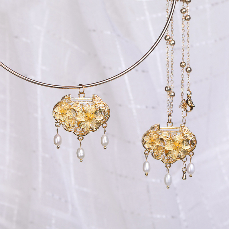 汉服配饰璎珞项圈颈饰 古风手环明制项饰平安锁 如意金锁项链女