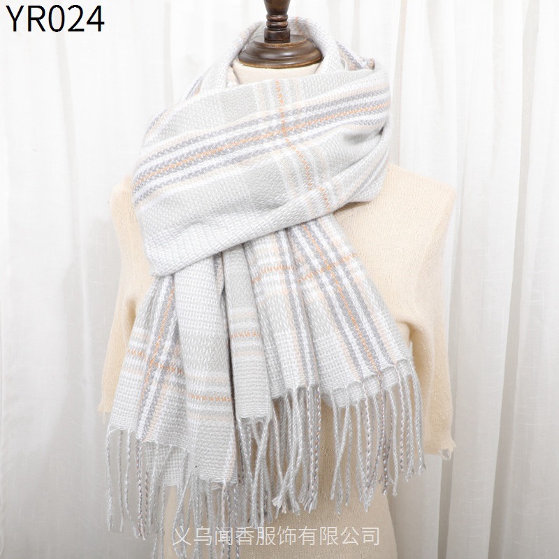 New Scarf for Women Korean Style Plaid Warm Shawl Versatile Lattice Cashmere-like Tassel Scarf Cold-Proof Student Scarf