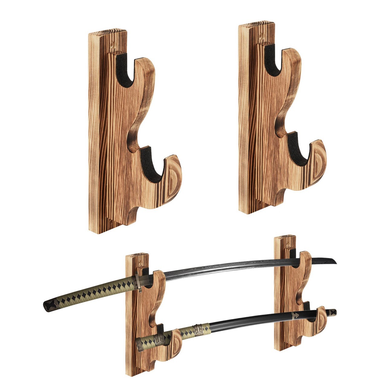 跨境实木挂墙刀剑架剑托墙上挂架实木挂式木架笛子架箫架武士刀架