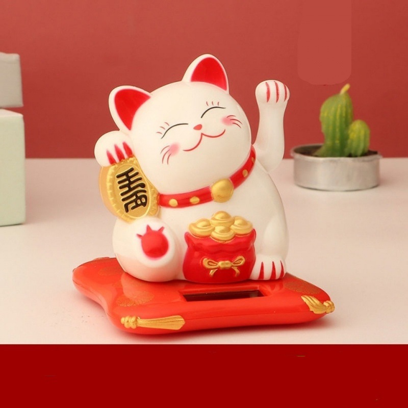 太阳能光能招财猫自动摇手招福气招财运办公店铺开业汽车家居摆件