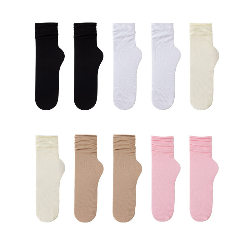 Cream Color Ice Socks Women's Summer Thin Velvet Mid-Calf Socks Ins Trendy Spring and Summer JK Bunching Socks