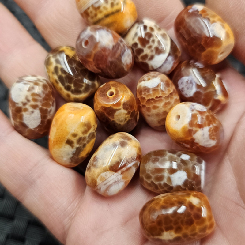 龙鳞冰花玛瑙路路通玉石散珠复古玛瑙桶珠数量项链饰品配件手工珠