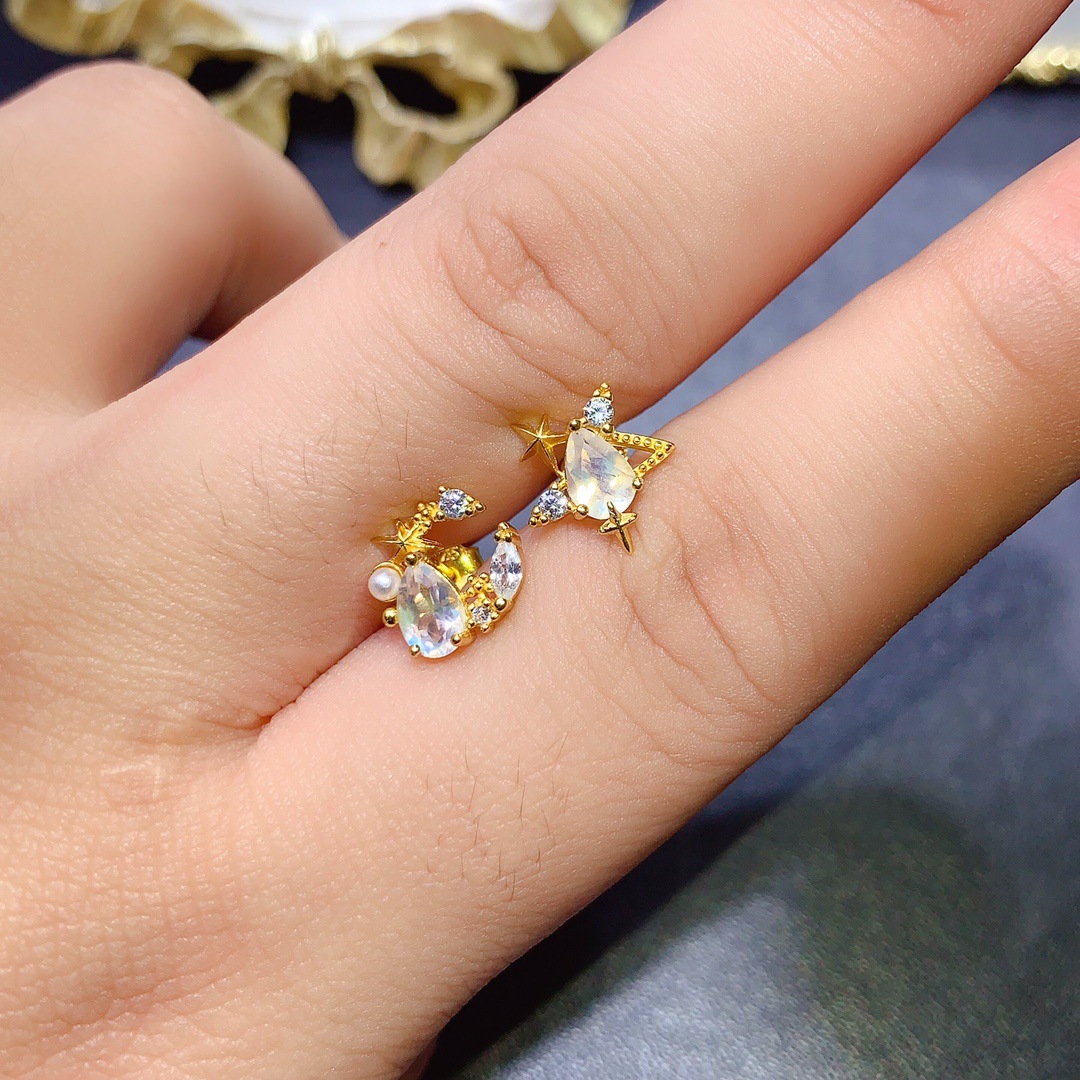 天然刻面月光石耳钉耳环空托925银精工镶嵌4*6mm可代发货-阿里巴巴