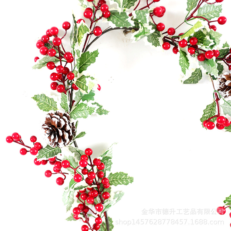 DSEN Cross-Border E-Commerce Amazon Manufacturers Supply White Edge Christmas Triangle Leaf Fortune Fruit Chinese Hawthorn Pine Cone Rattan