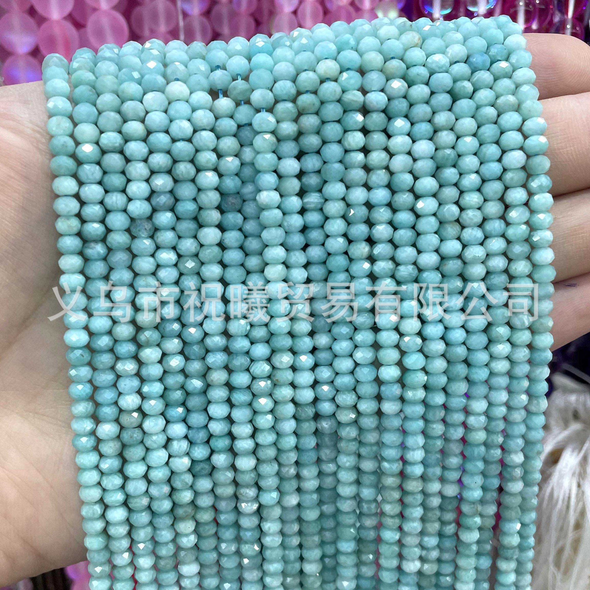 3*4mm切面算盘珠子散珠 天河石算盘珠亚马逊扁珠刻面配件半成品