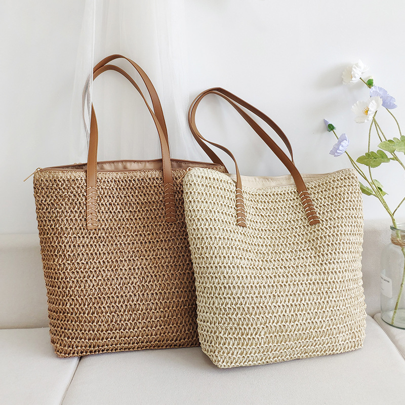 New Ins Fashion Special-Interest Woven Tote Shoulder Large Capacity Straw Woven Bag Vacation Beach Women's Bag