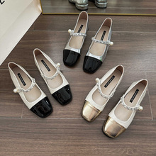 玛丽珍女鞋子2024年新款夏季低跟配裙子银色单鞋小香风平底小皮鞋
