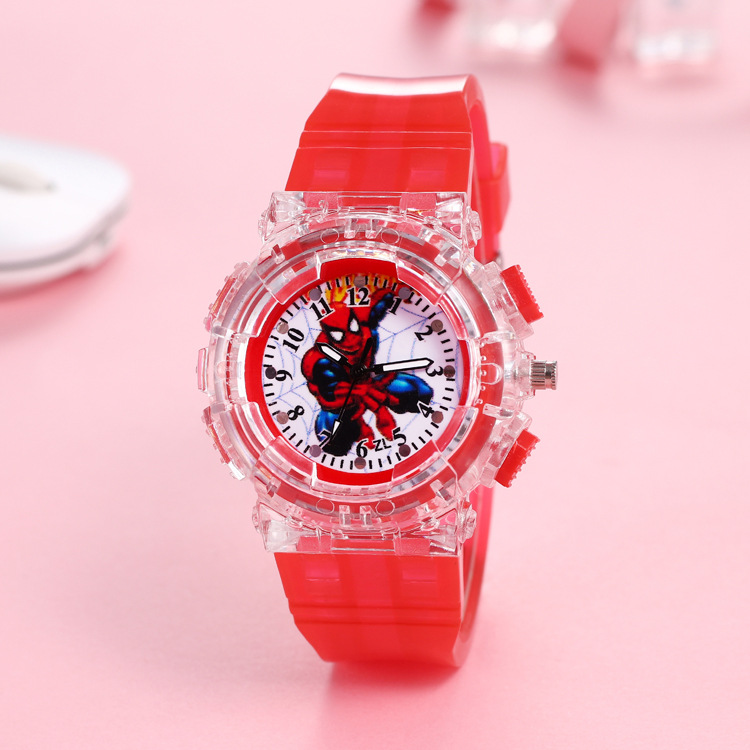 Cross-Border E-Commerce Marvel Spider-Man Children's Watch Colorful LED Flashing Lamp Pointer Literacy Boy Child Quartz Watch