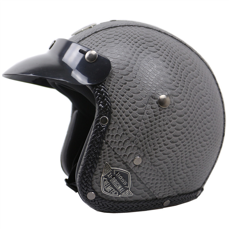 高端摩托车半盔复古哈雷盔摩友骑行防护盔皮革多种颜色可选