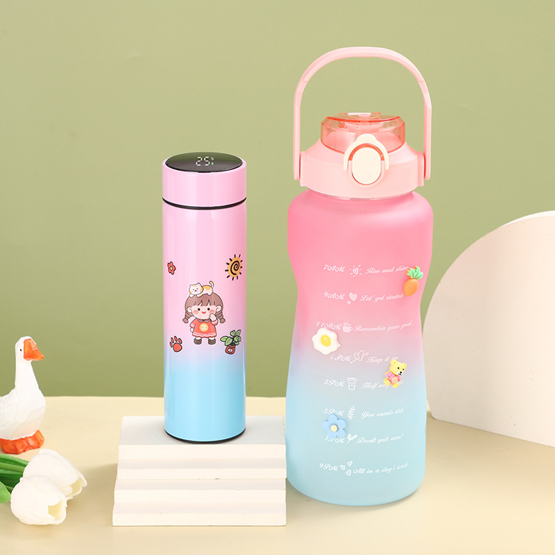 Cross-Border New Product Gradient Smart Insulation Cup Cup Set Internet Celebrity Cup Big Water Cup Large Capacity Plastic Sports Water Bottle Wholesale