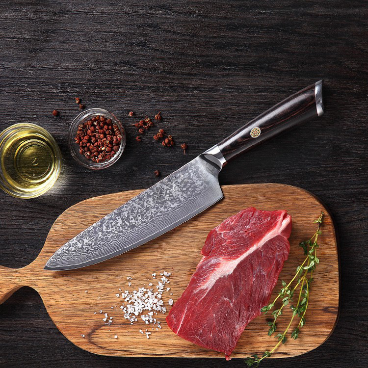 亚马逊电商8英寸大马士革钢西餐刀酒店切片切肉寿司刀pakka wood