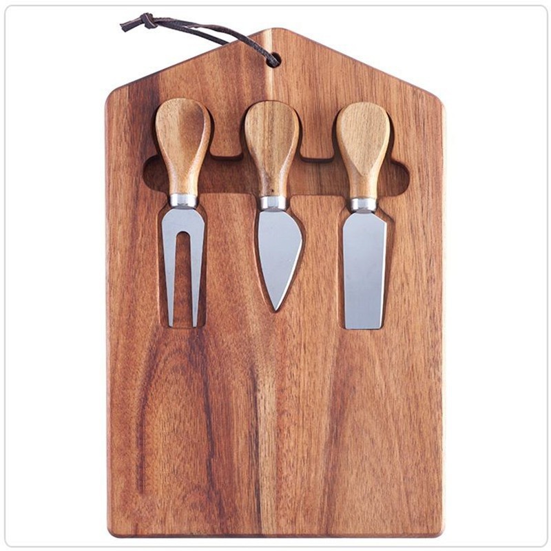 Acacia Mangium Chopping Board Wooden Cutting Board Wooden Cheese Board Solid Wood Steak Cheese Board Knife Three-Piece Set