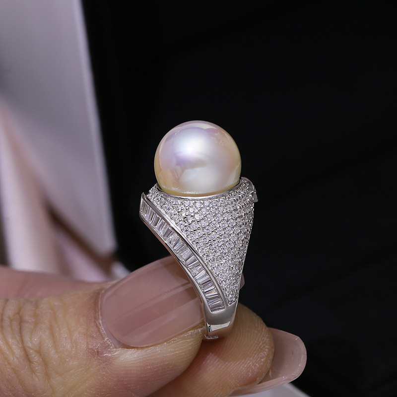 diy配件s925纯银珍珠戒指空托 欧美大气指环戒托开口 手工银托