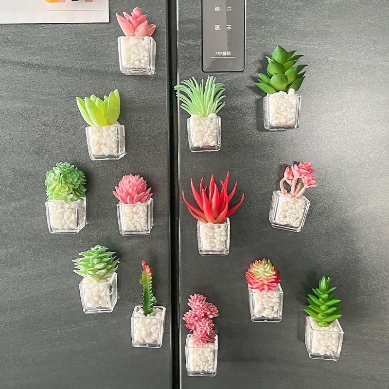 cross-border hot selling simulation succulent magnet refridgerator magnets creative ins green plant small bonsai office living room decoration