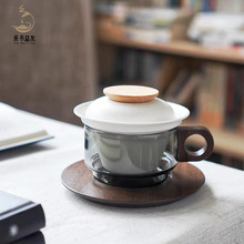轻奢玻璃咖啡杯碟套装家用陶瓷早餐牛奶杯子带把手茶水分离泡茶杯