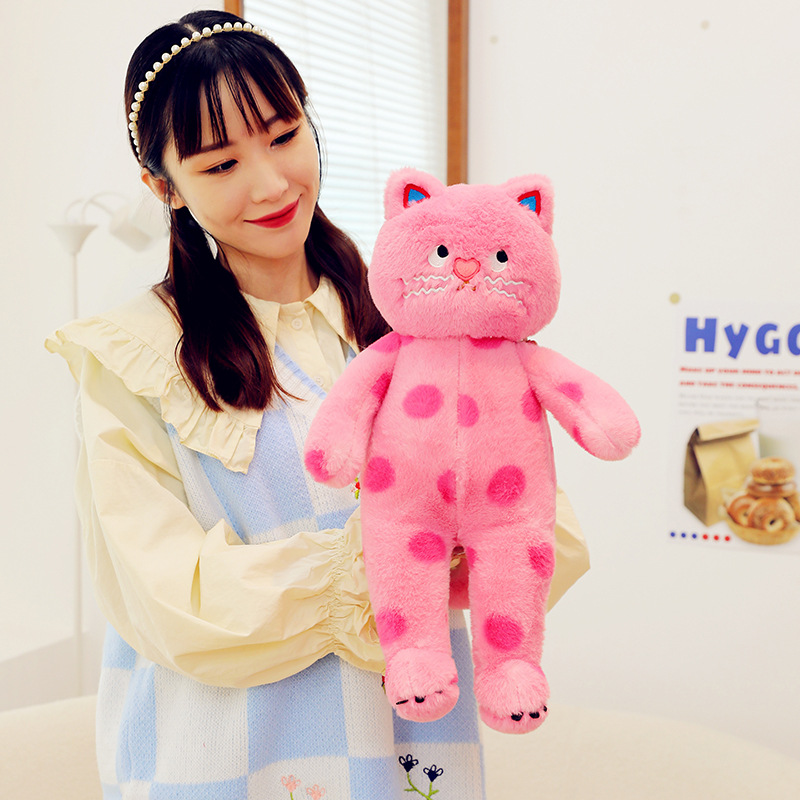 Xiaohongshu Same Style Cute Polka Dot Cat Pillow Cat Doll Instafamous Plush Toy Pink Polka Dot Cat Doll