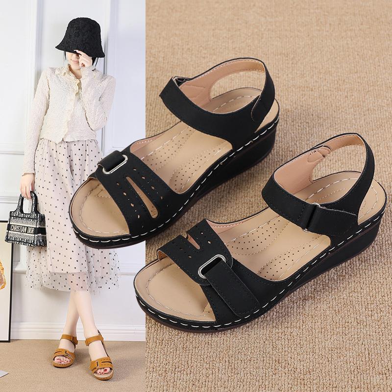 2023 New Cross-Border Foreign Trade Sandals Women's Amazon Wedge Velcro Platform plus Size Strap Sandals in Stock